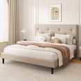 thumbnail image 2 of Frostbloom Queen Size Linen Upholstered Platform Bed Frame with Adjustable Headboard, Beige, 2 of 8