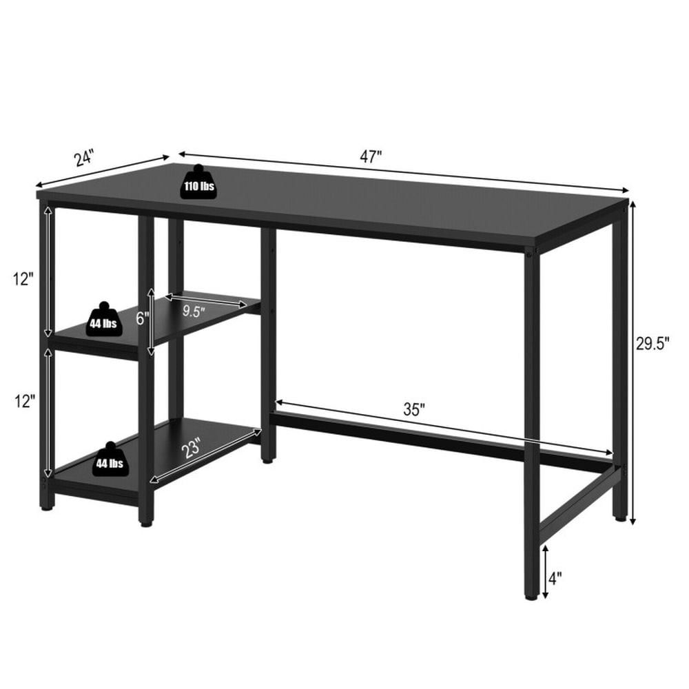 Demi Bonn 47" Computer Desk Office Study Table Workstation Home with Adjustable Shelf, Black