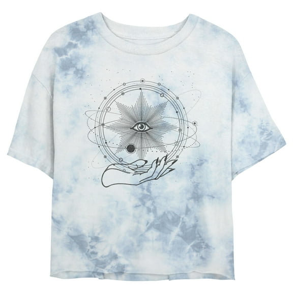 Junior's Lost Gods Universe in the Hand Crop Graphic Tee White/Blue 2X Large