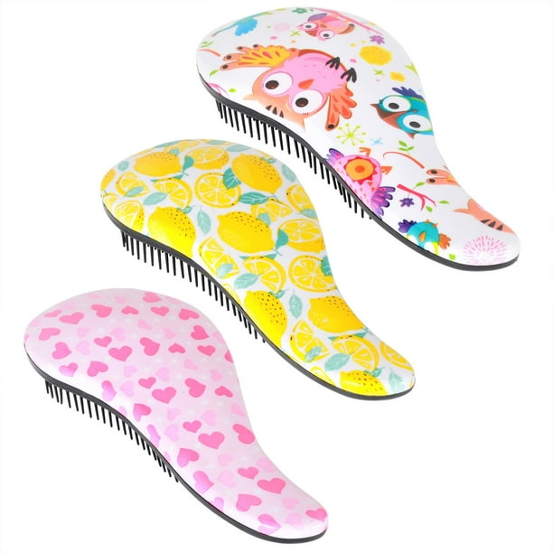 79STYLE Juego de 3 cepillos para desenredar – Cepillo de pelo sin enredos para niños pequeños, niñas y niños con pelo rizado (7,4 pulgadas – limón)