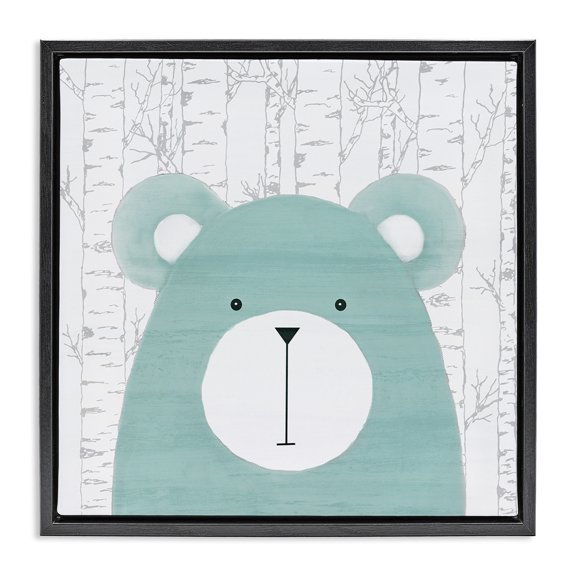 Stupell Industries Whimsical Bear on Birch Animals Painting Black Floater Framed Canvas Art Print Wall Art, 18 x 18