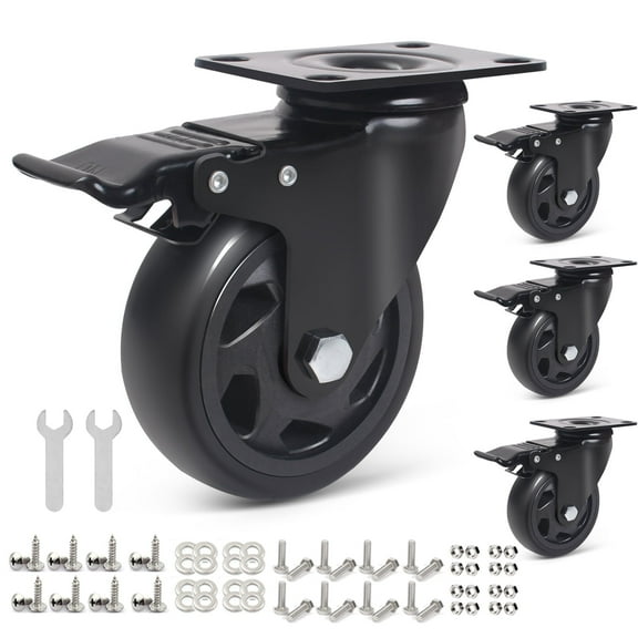 4-Pack YAEMIKY Locking Swivel Casters with Brake - Heavy Duty PVC Wheels, 2000 lb Capacity for Cart, Furniture, Workbench, Trolley