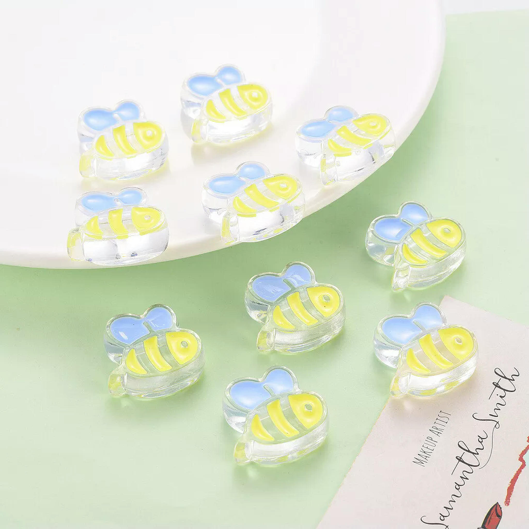 U8MO 100x Honeybee Bee Acrylic Beads for Jewelry Making DIY Hair Décor Accessories