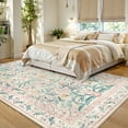 thumbnail image 3 of Lahome 6'x9' Boho Floral Rug,Washable Non-Slip Low-Pile Carpet for Living Room Bedroom Nursery,Soft Vintage Floral Design for Dorm & Playroom,Pink, 3 of 14