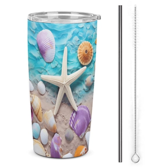 Seashell On The Beach Tumbler with Lids And Straws Insulated Cup Reusable Stainless Steel Water Bottle Travel Mug
