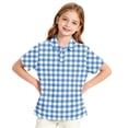 thumbnail image 4 of Polo Shirts for Girls Plaid Print Color Block Button Closure Short Sleeve Loose Fit Casual Tops, 4 of 7