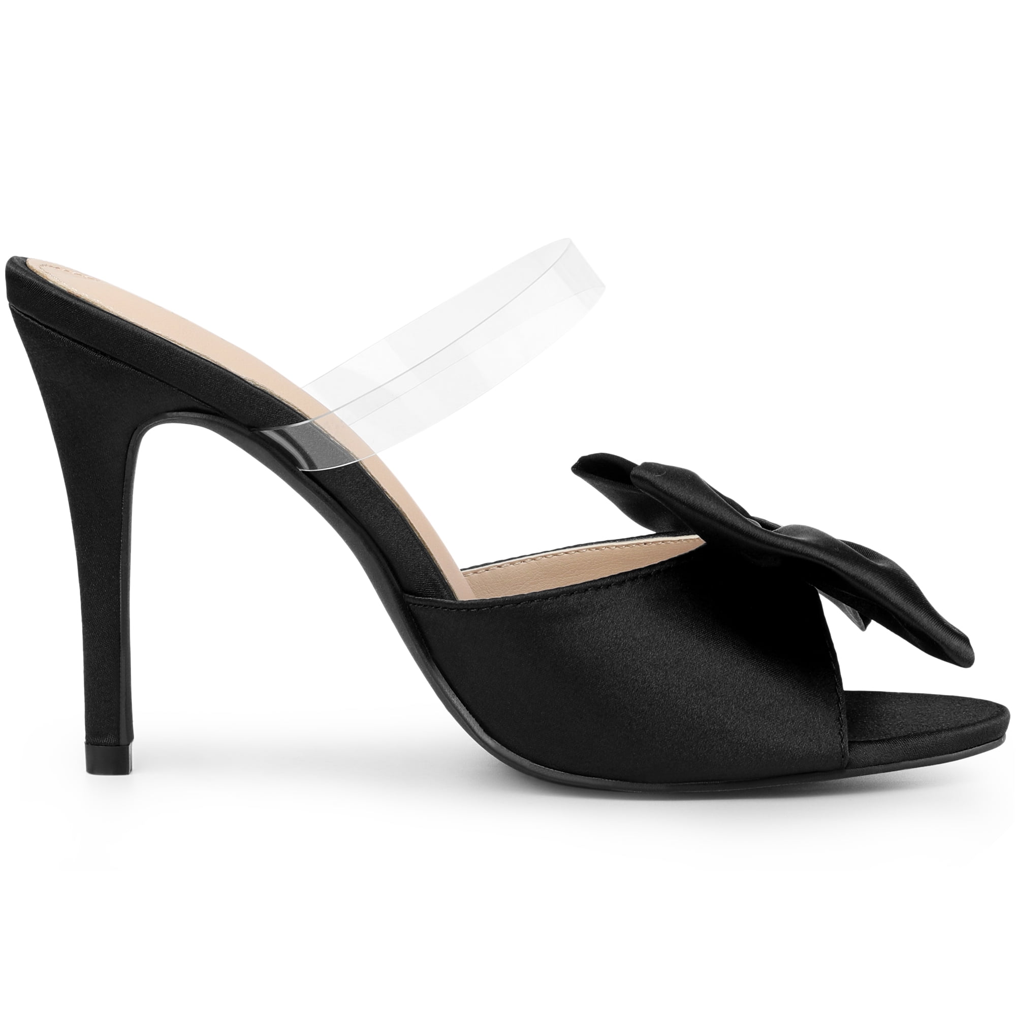 DARING DIVA Women's Bow Sandal Stiletto Heels Mules Black Heel Sandals Black 8