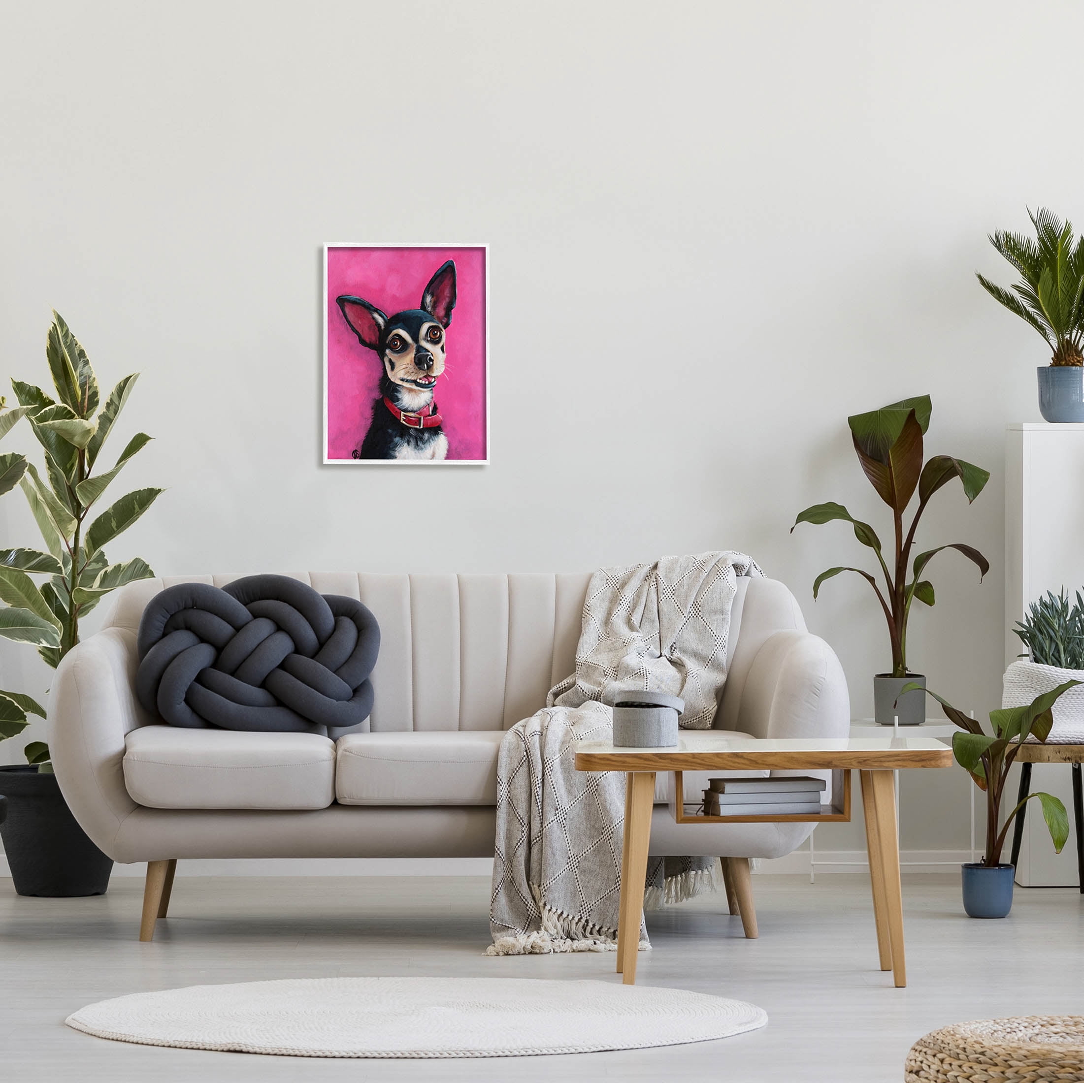 Stupell Industries Bold Pink Chihuahua Portrait Painting White Framed Art Print Wall Art, Design by Lucia Stewart