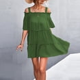 thumbnail image 4 of Womens Summer Dresses Cold Shoulder Solid Strappy Short Sleeve Casual Short Dress Tiered Flowy Cute Beach Sun Dresses, 4 of 7