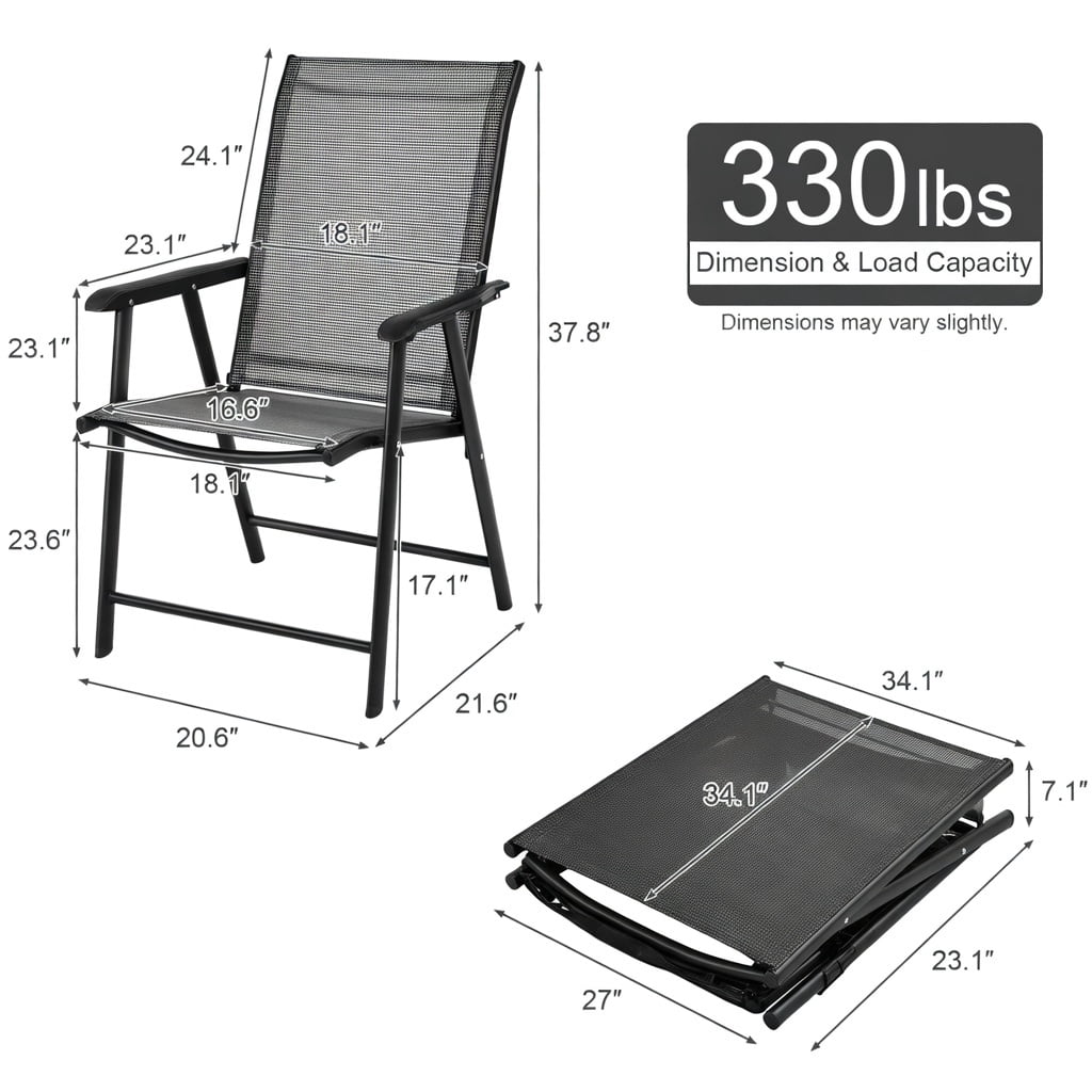 Hommoo 2-Pack Foldable Outdoor Patio Chairs, Steel Frame, Weather-Resistant Fabric, Lightweight & Space-Saving for Backyard, Deck, or Indoor Use, Gray