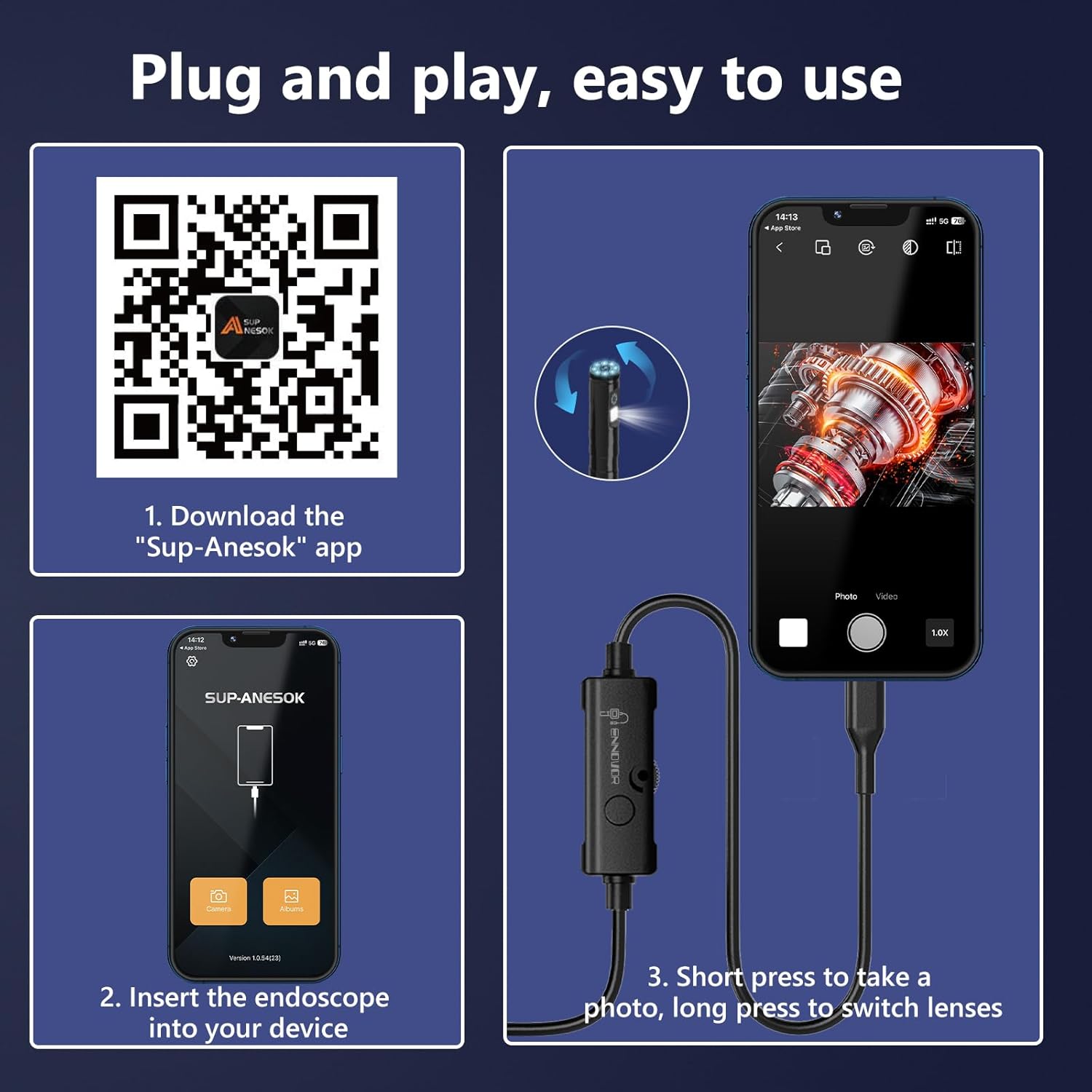 Endoscope Camera with Light, 1920P HD Borescope Camera with 8 Adjustable LED Lights, 16.4ft Semi-Rigid Snake Camera with Light, IP67 Waterproof 7.9mm Inspection Camera for iOS and Android