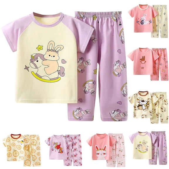 Pandaie 6M-10Y Baby Boy Girl Pajamas Set Cute Short Sleeve Shirt Pants Sleepwear Casual Loose Loungewear Outfit Clothes Khaki 100(18-24 Months)