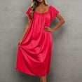 thumbnail image 2 of ZHOGXU Summer Dresses For Women Short Sleeve Solid Color Lace Trim Midi Length Loose Fit Nightdress For Everyday Wear,Red,One Size, 2 of 4