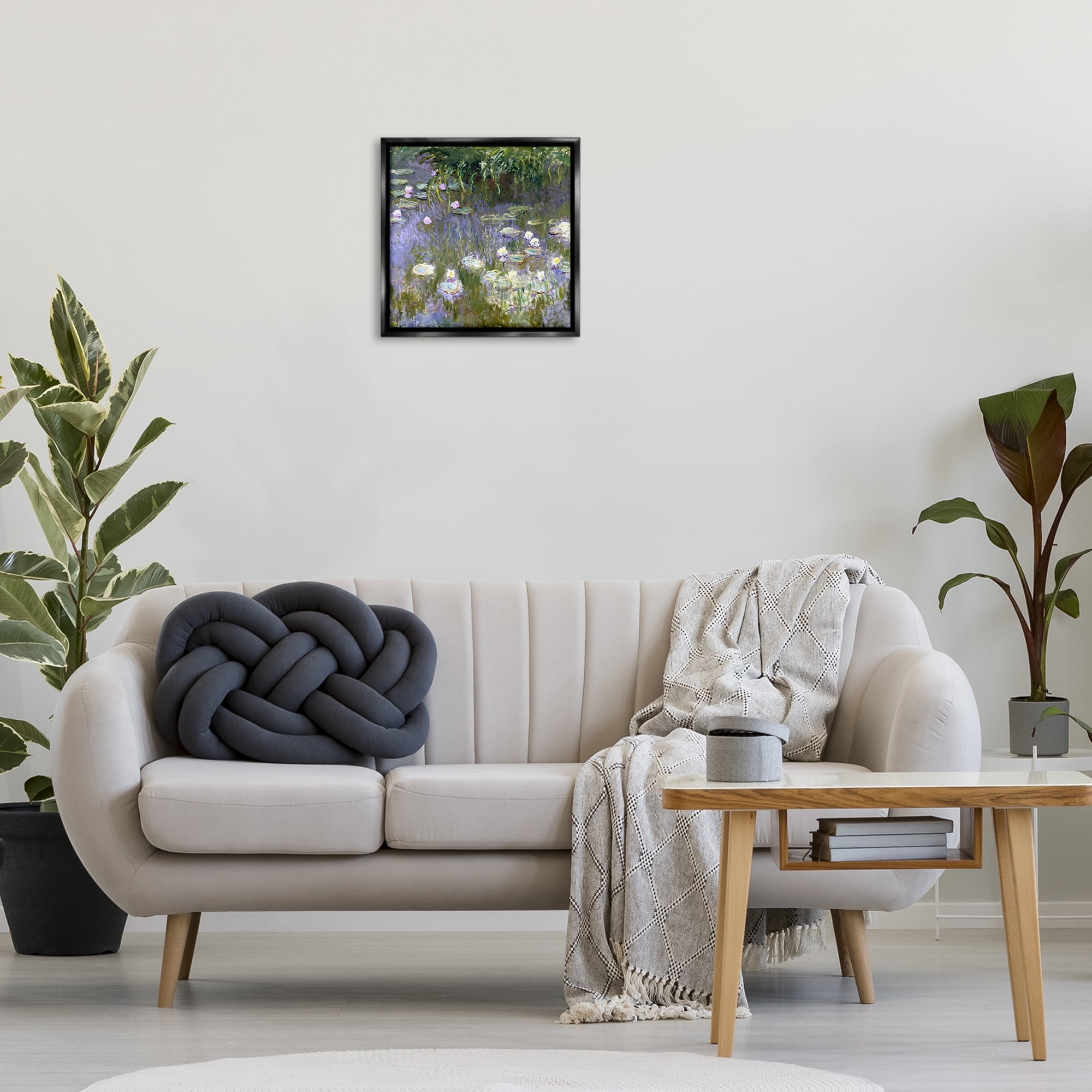 Stupell Industries Classic Monet White Water Lilies Landscape & Nature Painting Black Floater Framed Canvas Art Print Wall Art, 18 x 18