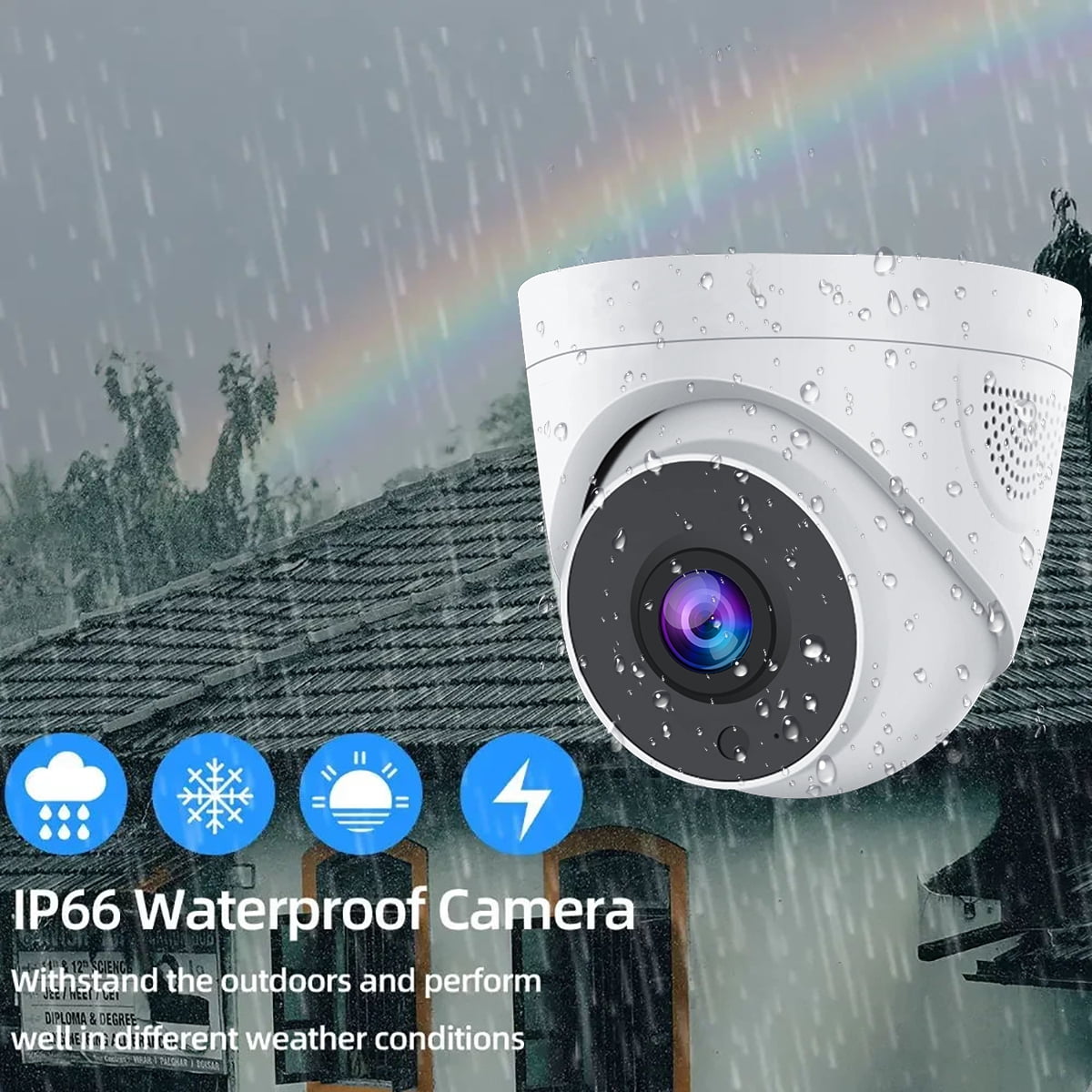 BFVV 360° Wireless Nanny Cam - Two-Way Audio & Video Recording, IP66 Weatherproof, 360° Panorama + Time-Lapse Night Vision, Indoor/Outdoor HD Home Security Camera w/ Color Night Vision