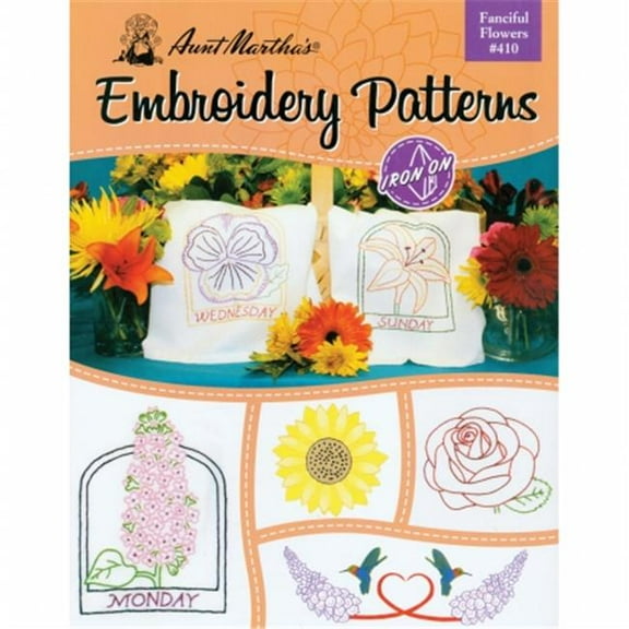 Aunt Martha's Iron-On Transfer Book-Fanciful Flowers