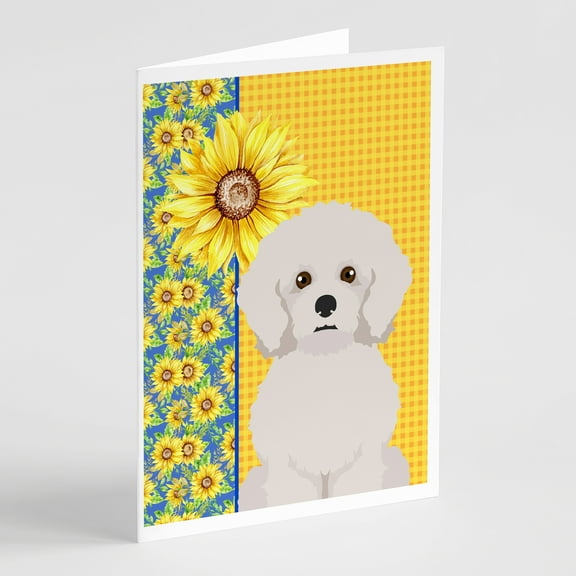 Summer Sunflowers Bichon Frise Greeting Cards and Envelopes Pack of 8 7 in x 5 in