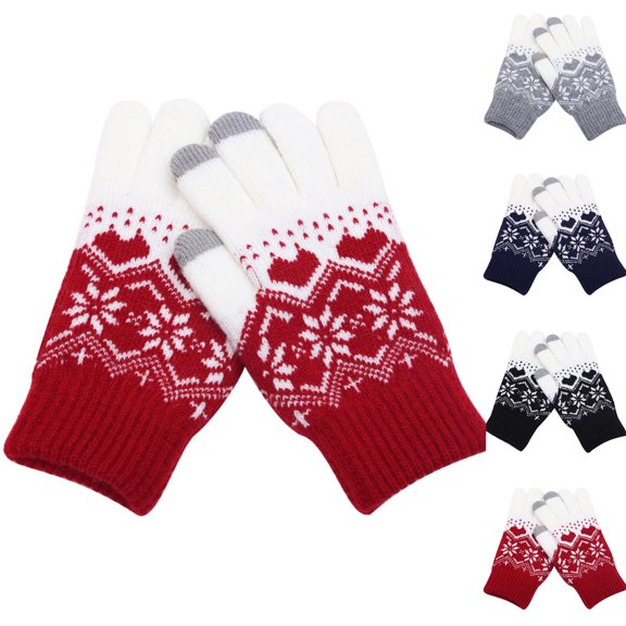 YABCSAZ Women's Snowflake Knit Thermal Gloves, Winter Thermal Touchscreen Gloves with Fleece Lined Thickened Knit, Women Warm Mittens Knitting Wrist Gloves for Cold Weather, Black