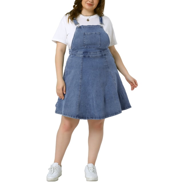 Vestido de mezclilla de talla grande Agnes Orinda para mujeres, monos, faldas con tirantes ajustables, 1X gris azul