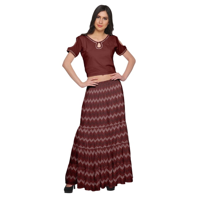 Moomaya Printed Two Piece Flared Skirt And Crop Top Rayon Ethnic Set For Girls