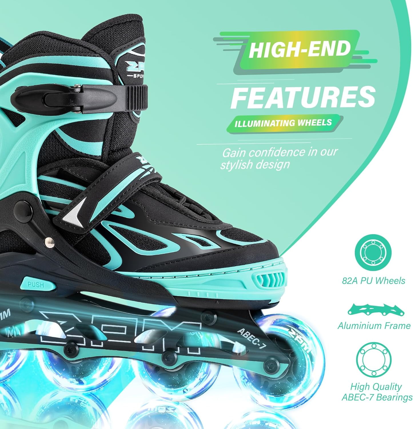 PrimeCook Shop Vinal Girls Adjustable Flashing Inline Skates, All Wheels Light Up, Fun Illuminating Skates for Kids Men Adult Women and Boys