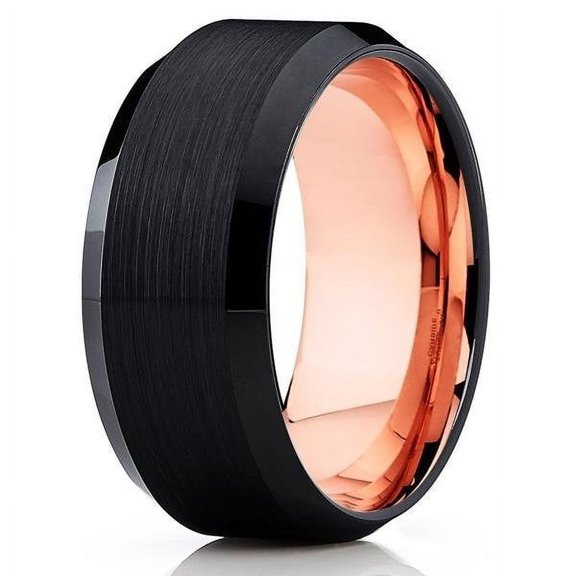 Rose Gold Tungsten Wedding Band - Black Ring - Tungsten Wedding Band