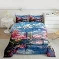 thumbnail image 2 of Manfei Cherry Blossom Full Size Comforter Sets,Japanese Architecture Bedding Comforter Set,Natural Snowman Mountain Bedding Sets For Girls Kids,Luxury Bedroom Decor Reversible,3-Piece, 2 of 8