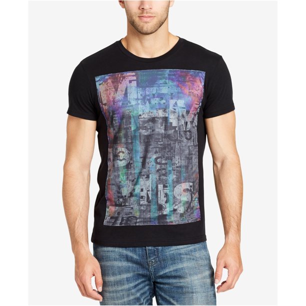 Camiseta gráfica abstracta William Rast para hombre color negro talla mediana