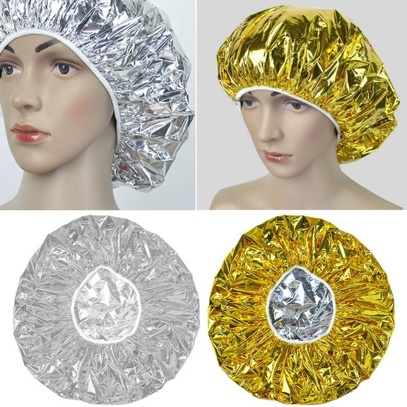 Walbest Hairdressing Aluminum Foil Heat Insulation Cap, Aluminum Foil Deep Conditioning Cap Waterproof Hair Processing Cap, Hair Dye Cap for Hair Thermal Treatment, Home Salon Spa Use