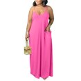 thumbnail image 1 of UKAP Ladies Maxi Dress Sleeveless Plus Size Plain Solid Color Sling Oversized Beach Sundress Pink 2XL, 1 of 3