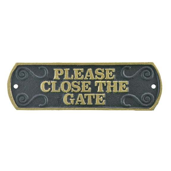 Please Close The Gate Cast Iron Plaque Sign Black With Gold Letters And Border by Flag Emotes