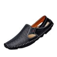 thumbnail image 3 of Domuza Mens Leather Driving Loafers, Lightweight Slip On Breathable Walking Boat Shoes, Comfortable Flat Outdoor Casual Moccasin Daily Wear Shoes Black 9.5 (EU-44), 3 of 5
