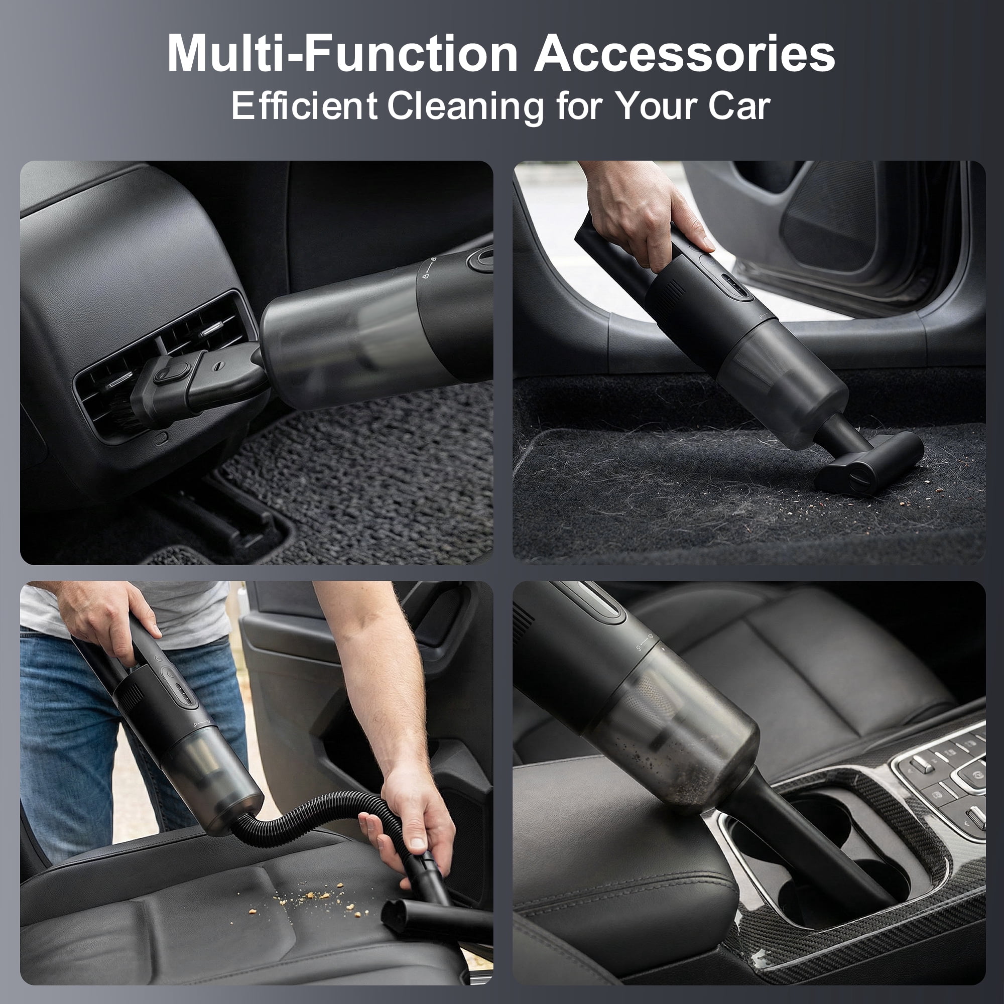 Handheld Vacuum Cordless, 5-in-1 Car Vacuum Portable Cordless 30 Mins Rapid Rechargeable Hand Vacuum Brushless Motor 19000Pa Strong Suction, Dust Busters for Car Home with 4 Nozzles