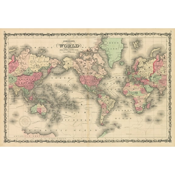 1861 Johnson's Map of the World on Mercator's Projection