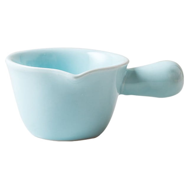 Ceramic Milk Pan Cooking Pot 70ML Mini Ceramic Cookware Casserole Food Supplement Milk Pot Single Handle Porridge Pot Small Stockpot (Blue)
