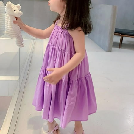 

Aosijia Girl Skirt Dress Suspender Skirt Summer Baby Toddle Girls Sleeveless Cotton Beach Dress Purple XL