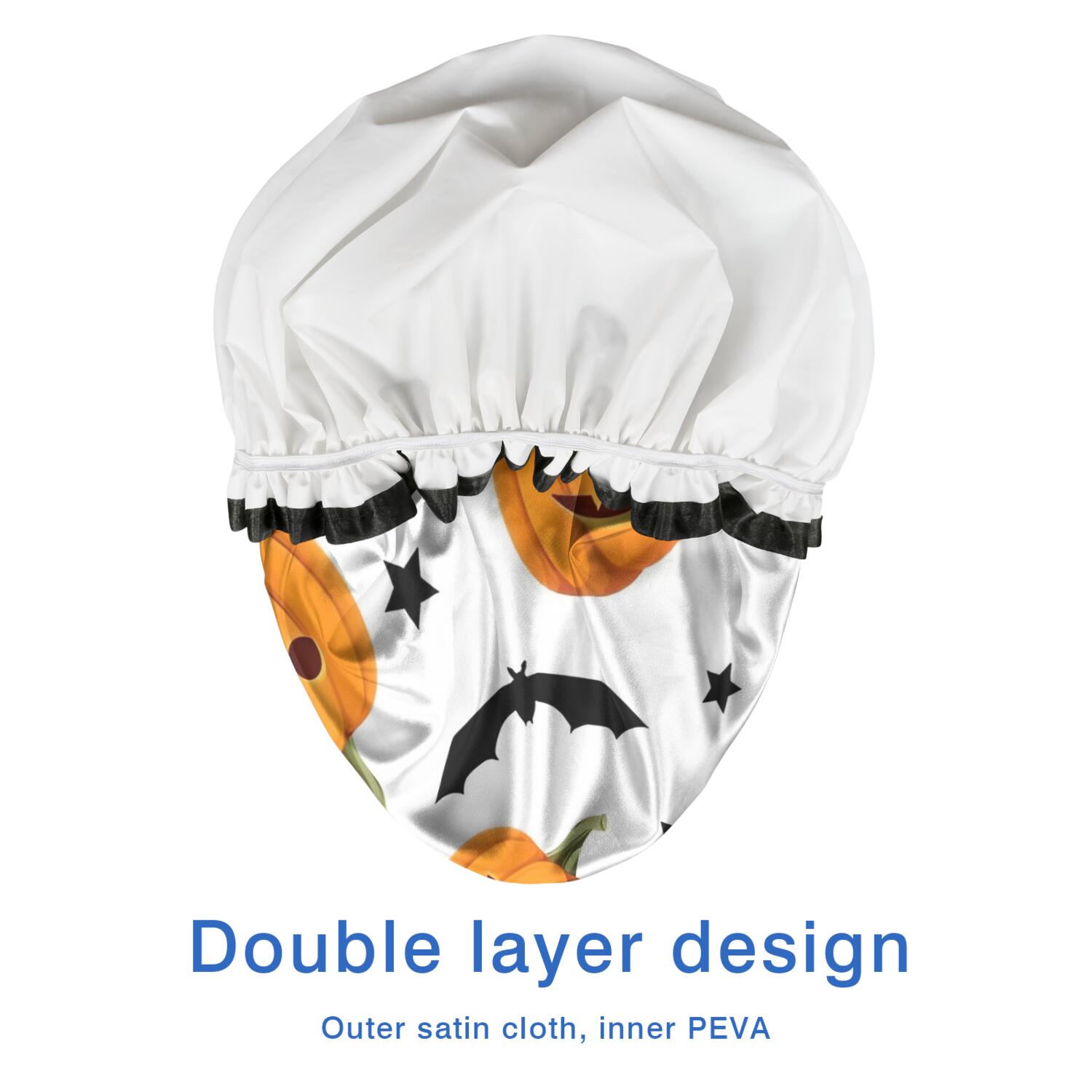 Shower Caps,Halloween Pumpkins Bats and Stars Waterproof Shower Cap for Women 4 Pieces,Double Reusable Hair Cover for Shower PEVA Elastic Stretch Hem