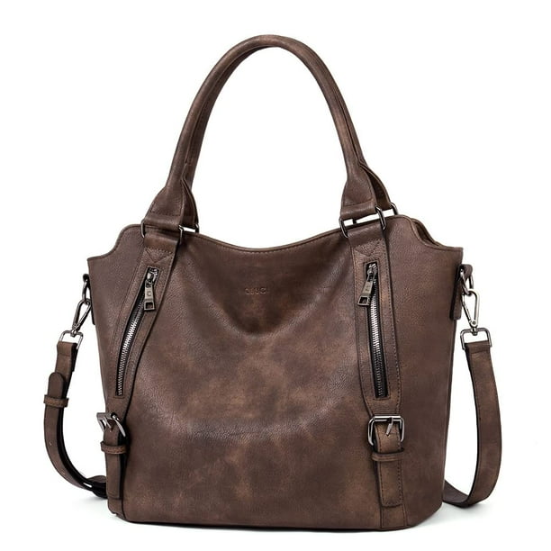 Bolso Hobo CLUCI de piel vegana color café oscuro para mujer
