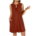 thumbnail image 2 of ZHYou Women Sleeveless Dresses, Pleated, Keyhole Neck, Tie Detail ,Soft, Breathable, Lightweight, Comfy Casual Beach Dresses with Pockets,Red,XL, 2 of 9