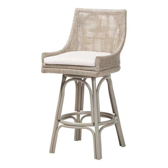 bali & pari Bella Swivel Rattan Bar Stool with Cushion - Grey