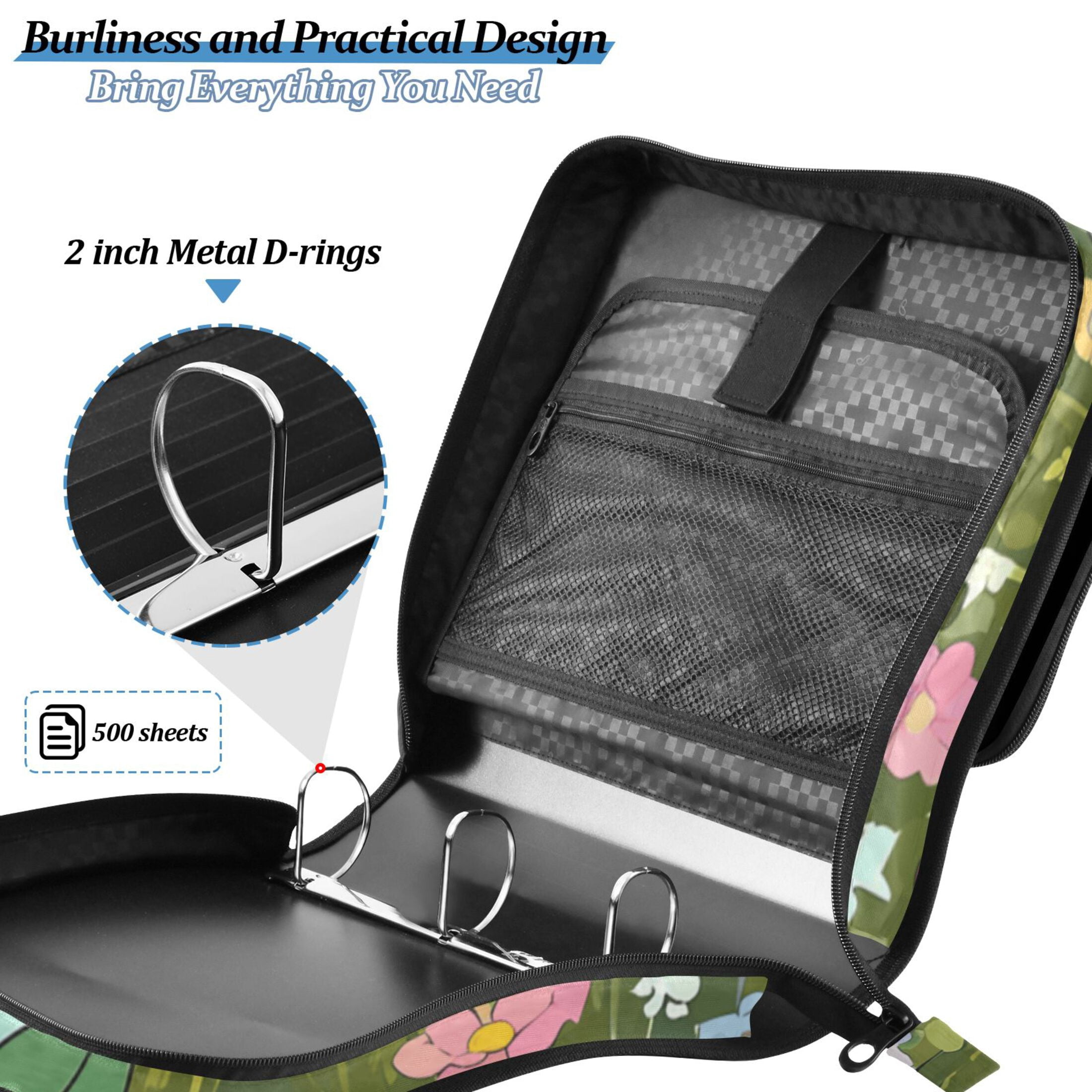 3 Ring Zipper Binder with Shoulder Strap Waterproof Trapper Keeper