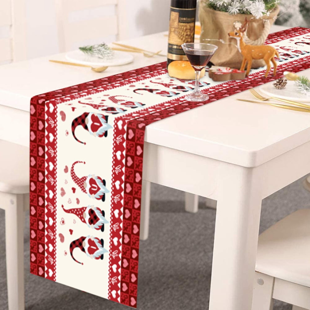 Red Plaid Cartoon Valentine's Day Table Runner for Home Indoor Wedding Party  Gift Home Table Cloth Kitchen Runner Dinning Decor 