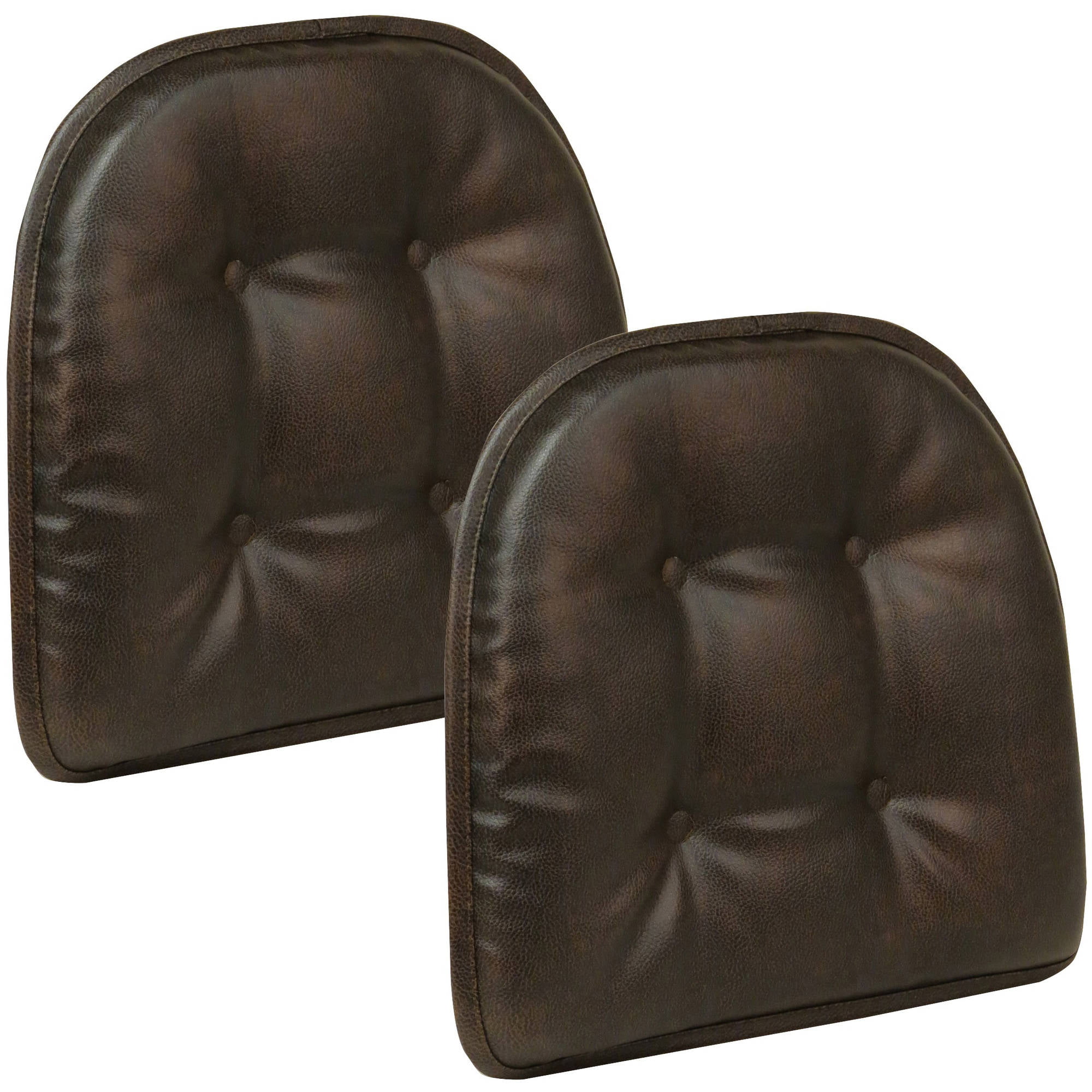 Faux Leather Tufted Chair Cushions Set, Faux Leather Dining Room Chair Cushions