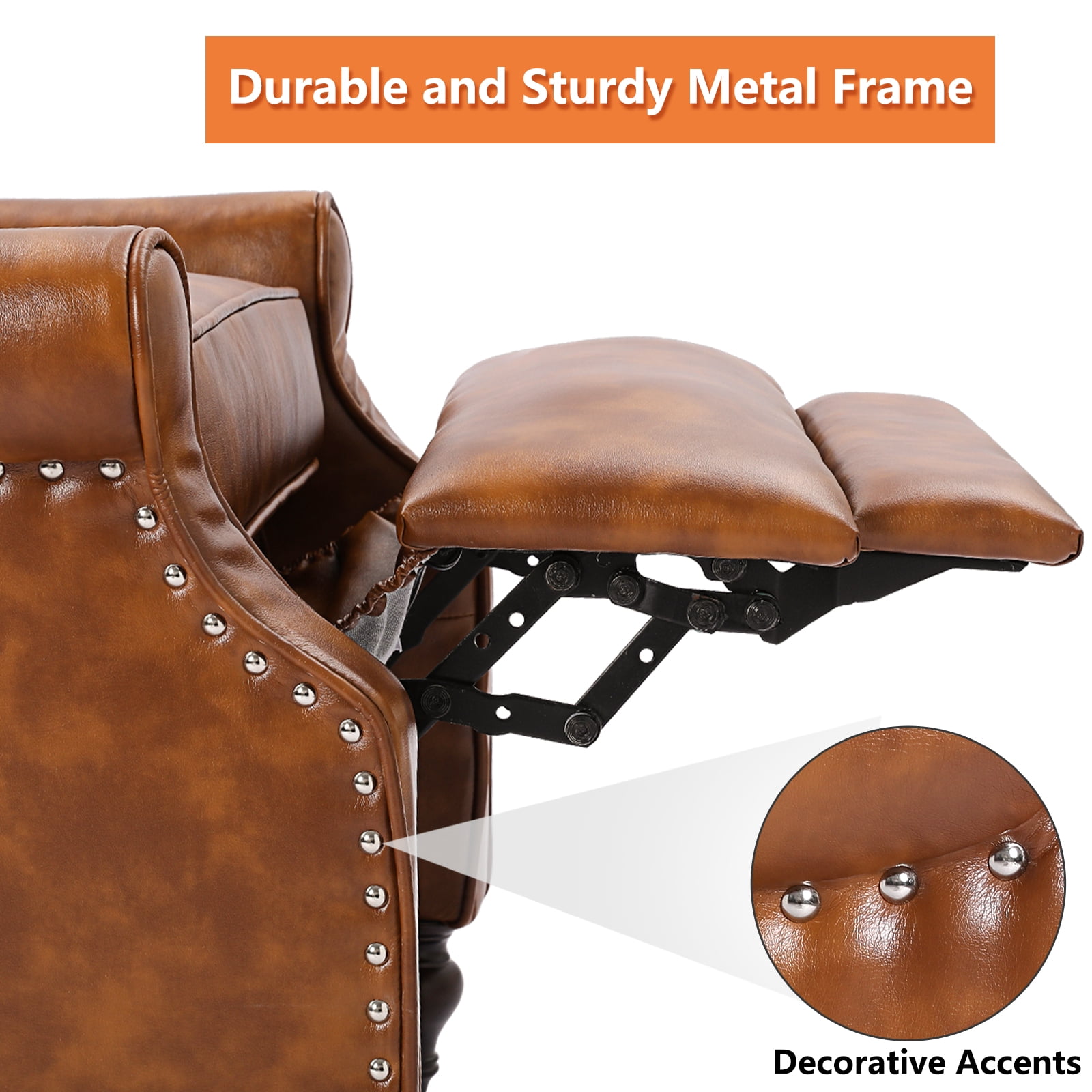 Wingback Recliner Chair, Push Back Arm Chair with Heat and Massage, PU Leather Single Sofa for Home, Living Room, Office, Bedroom