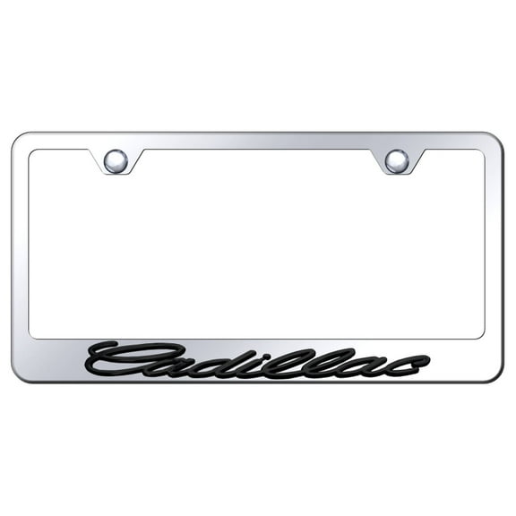 Cadilac OEM Logo Stainless Steel License Plate Frame (Black on Chrome)