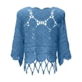 thumbnail image 3 of UOCUFY Women Plain Fringe Cut Out Sheer Knit Crochet Cover Up Three Quarter Sleeve Hollow Out Sweater Shirts Swimsuit Coverups Wear (Blue, L), 3 of 4