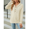 thumbnail image 2 of Liacowi Women Long Sleeve Hooded Sweatshirt Button Hoodies Casual Solid Color Autumn Loose Fit Pullover Tops, 2 of 8