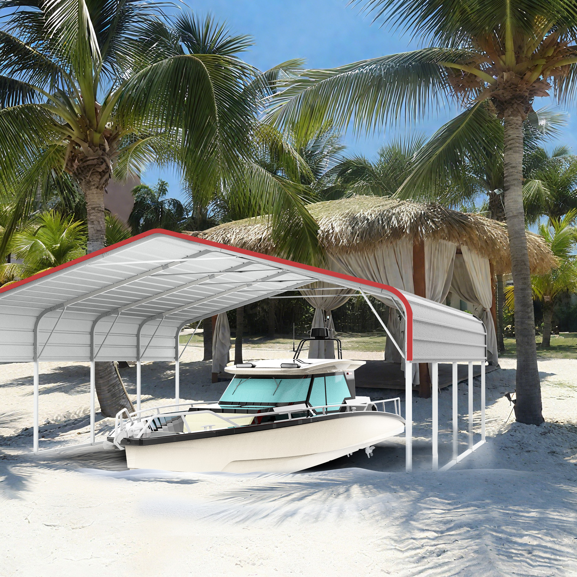 20x20 FT Heavy Duty Carport, All-Weather Metal Shelter with Durable Frame for Vehicles,Boats, Trucks, and Equipment Storage,White