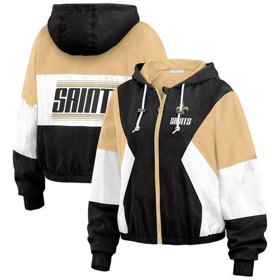 Women's WEAR by Erin Andrews Black/Brown New Orleans Saints Plus Size Color Block Full-Zip Windbreaker Jacket