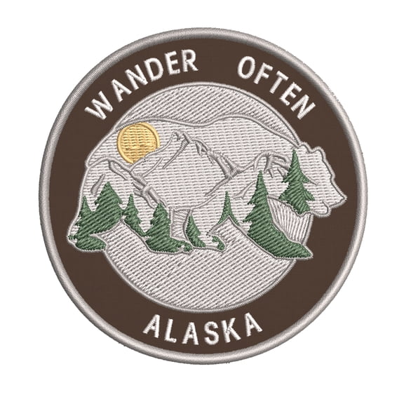 Wander Often! Alaska 3.5 Inch Iron Or Sew On Embroidered Fabric Badge Patch Seek Adventure, National Park Iconic Series